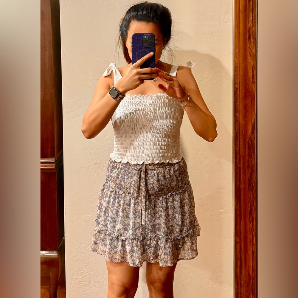 White Ruffled Skater Mini Skirt